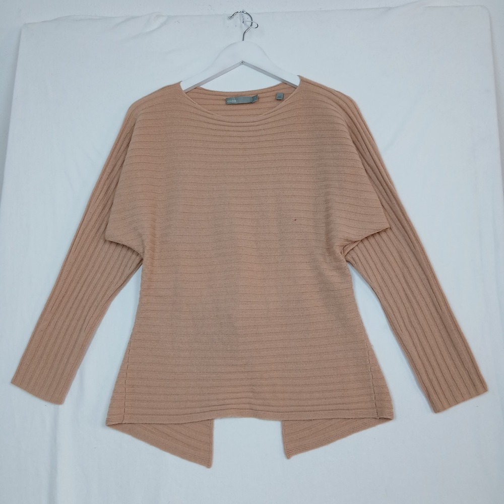 Vince Peach Wool Cashmere Ribbed Open Tie Back Layered Sweater Small